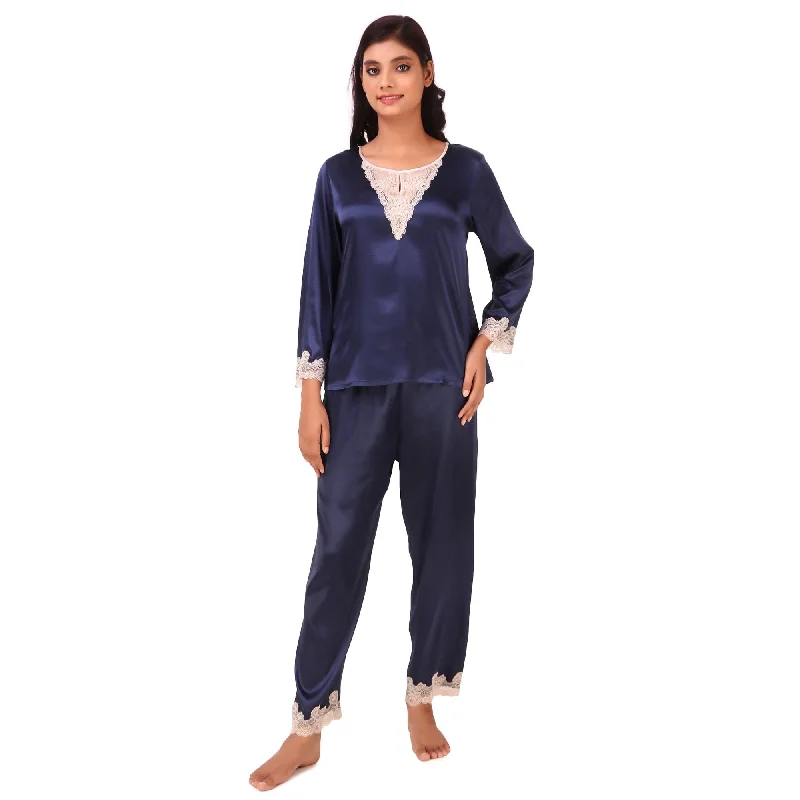 plus size women bra and panty sets AXTZH-XNSL037 Smooth satin Pyjamas with soft lace Set for Women