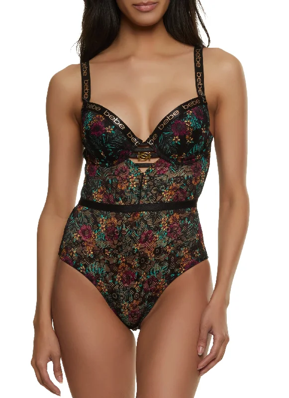 Women's Bridal Lingerie Collection  Bebe Floral Lace Caged Teddy