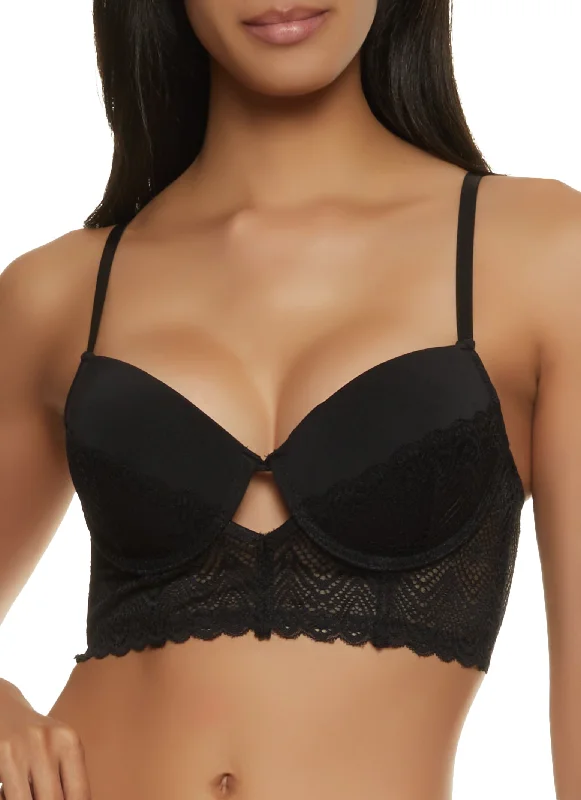 Plus Size Lace Lingerie for Women  Cut Out Front Long Line Plunge Bra