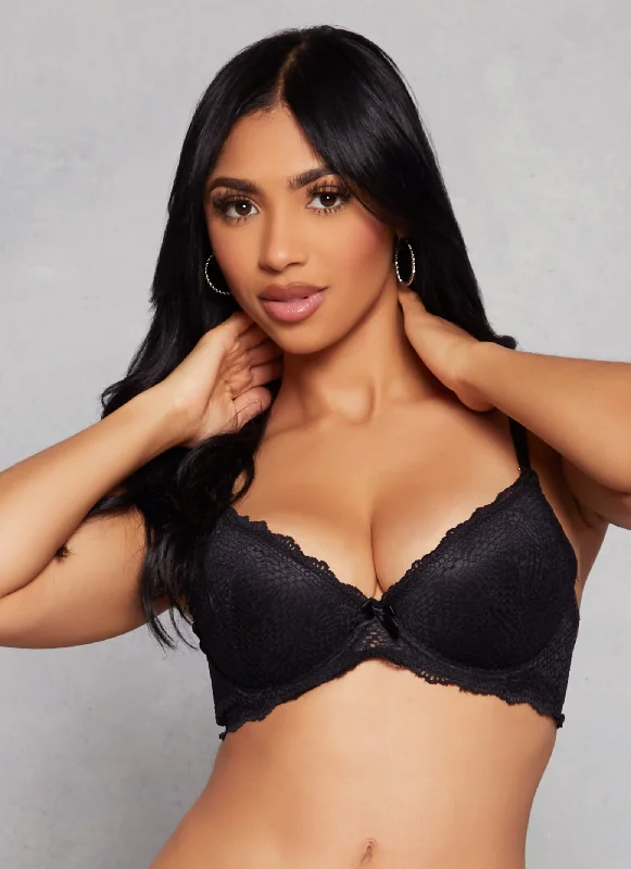Plus Size Lace Lingerie for Women  Patterned Lace Scalloped Convertible Plunge Bra