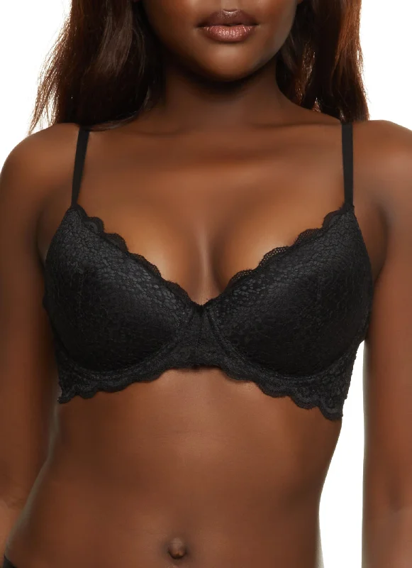 Women's Tummy Control Lingerie  Scalloped Hem Lace Plunge Bra