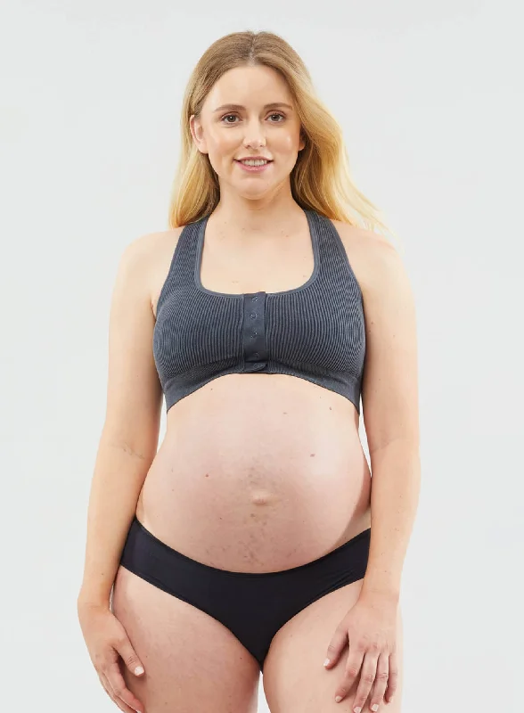 sleep - friendly women nursing bra Cake Maternity: Biscotti Skin To Skin Front Opening Nursing Bra Black