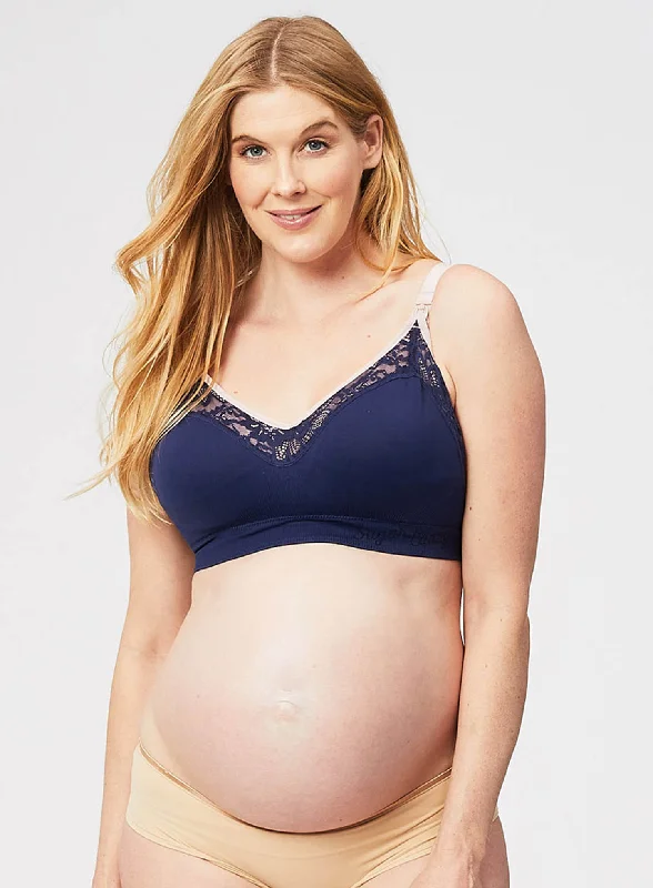 lace trim women nursing bra for a feminine touch Cake Maternity: Lux Nursing Bra Navy