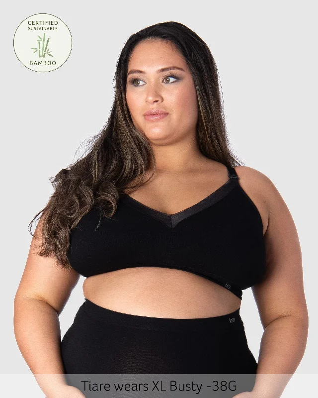 lace trim women nursing bra for a feminine touch Caress Bamboo Nursing Bra- Black Busty lace trim women nursing bra for a feminine touch Caress Bamboo Nursing Bra- Black Busty