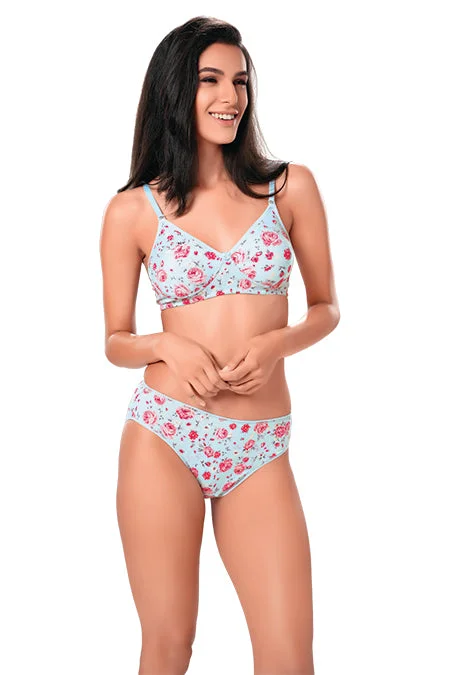 solid color women bra and panty sets in bright hues 1921 -Cotton Printed Bra Panty Set-Powder Blue solid color women bra and panty sets in bright hues 1921 -Cotton Printed Bra Panty Set-Powder Blue
