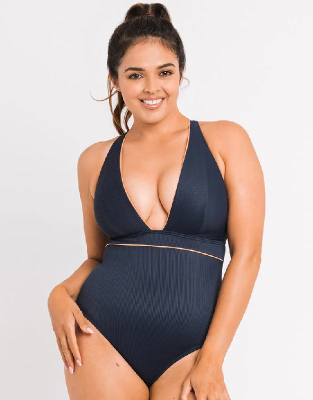 Lightly padded non wired bras for sensitive skin Curvy Kate Poolside Non Wired Plunge Swimsuit Navy/Coral Lightly padded non wired bras for sensitive skin Curvy Kate Poolside Non Wired Plunge Swimsuit Navy/Coral