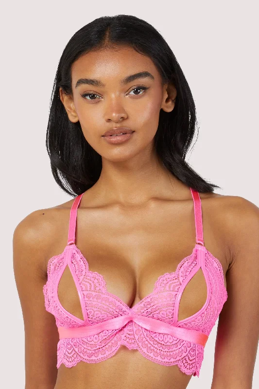 Non wired push up bras for small busts​ Demi Pink Lace Triangle Peep Bra