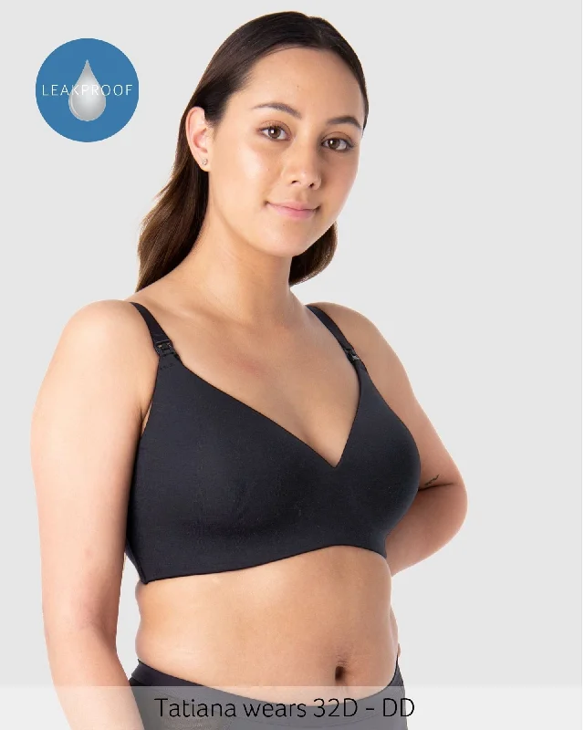 seamless women nursing bra for comfort EMBRACE LEAKPROOF BLACK T-SHIRT NURSING BRA - WIREFREE
