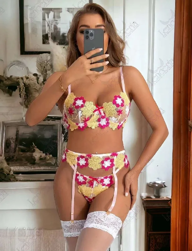 petite women bra and panty sets for a perfect fit Cheriee humingbird fancy bra lingerie set with free stockings - extremely sexy (c89)