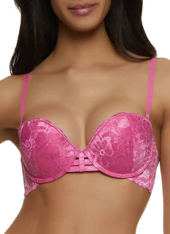 Women's Tummy Control Lingerie  Caged Floral Lace Balconette Bra | Converts to Strapless