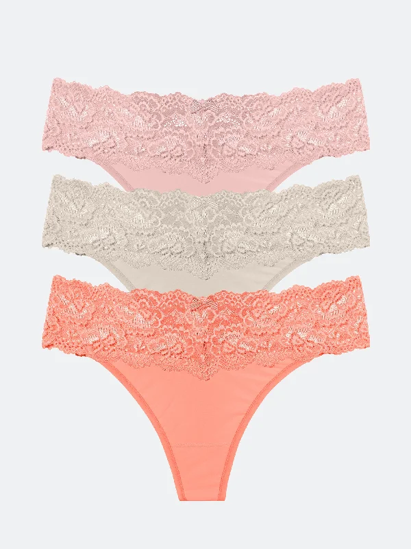 high cut panties for women to show off legs Goddess Lace Trim Thong 3-Pack