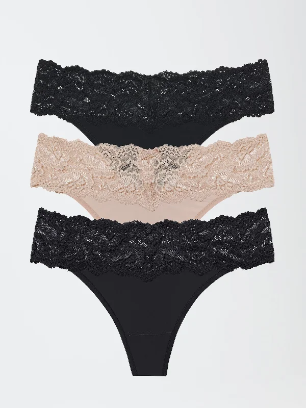 cotton panties for women with breathability Goddess Lace Trim Thong 3-Pack
