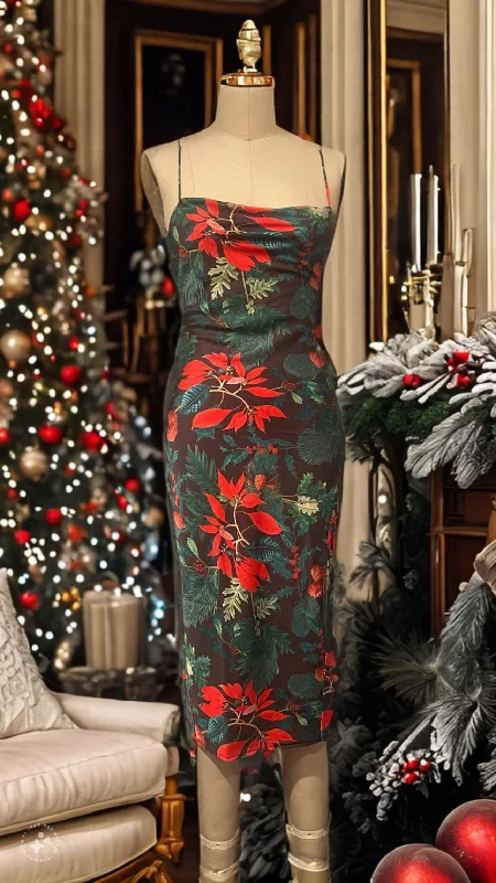 Eco-Friendly Organic Lingerie for Women  Kilo Brava Lingerie Green and Red Print Cowl Neck Midi Night Gown 16108