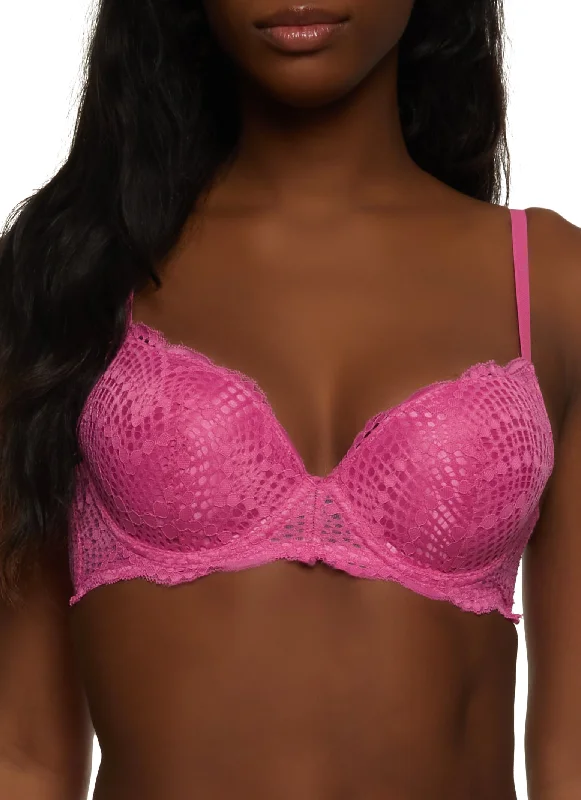 Women's Lingerie with Matching Robes  Patterned Lace Push Up Plunge Bra