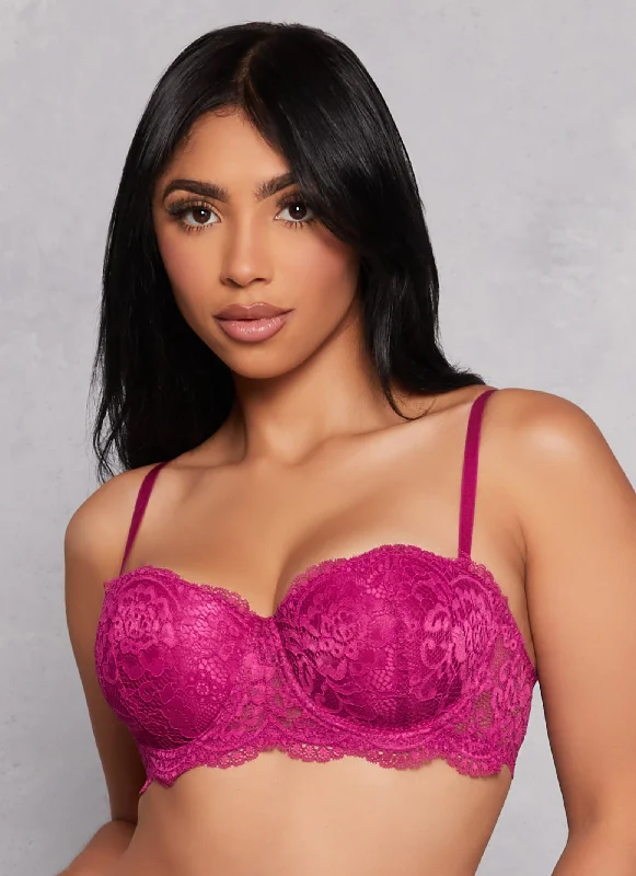 Lingerie Gift Sets for Women  Solid Floral Lace Scalloped Balconette Bra | Converts to Strapless