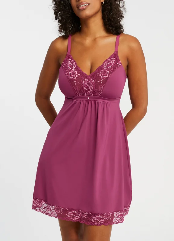 Women's Tummy Control Lingerie  Montelle Cranberry Rose Full Bust Support Chemise Sleepwear 9394F