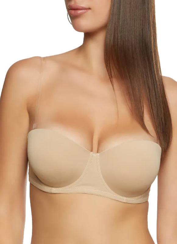 Women's Corset Style Lingerie  Solid Clear Back Strap Convertible Balconette Bra