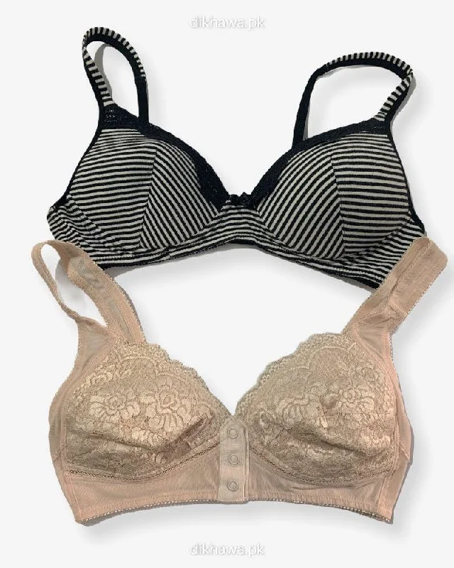 hypoallergenic women nursing bra for sensitive skin Pack of 2 - Front Open Bra with Button - Non Padded  Non Wired Bra Imported Stocklot Branded Front Open Bra