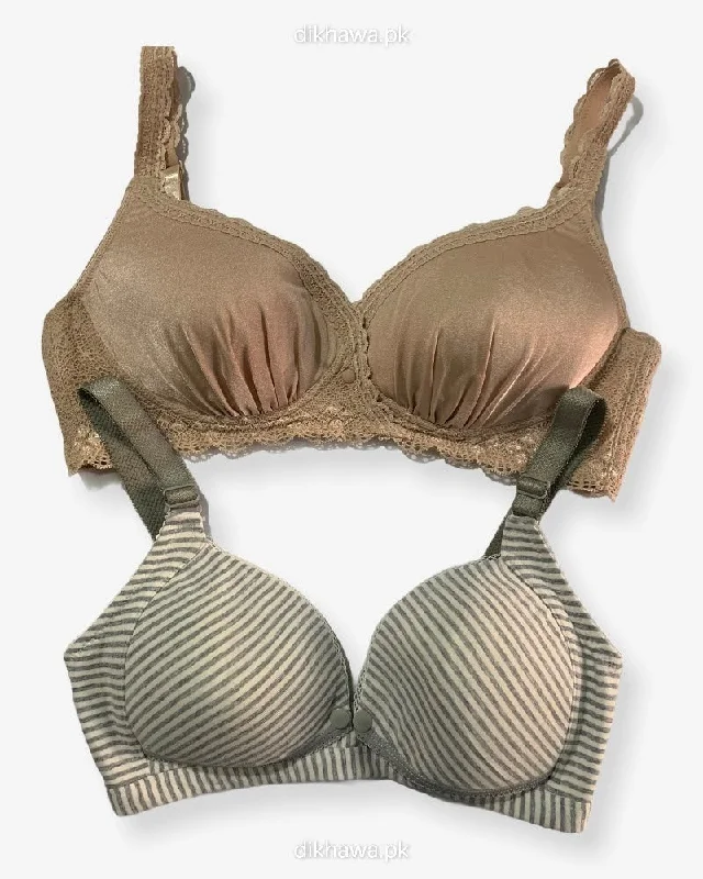 eco - friendly material women nursing bra Pack of 2 - Front Open Bra with Button - Non Padded  Non Wired Bra Imported Stocklot Branded Front Open Bra