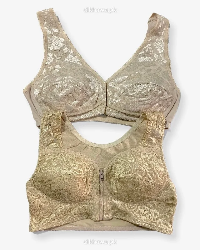 machine washable women nursing bra Pack of 2 - Front Open Bra with Button - Non Padded  Non Wired Bra Imported Stocklot Branded Front Open Bra