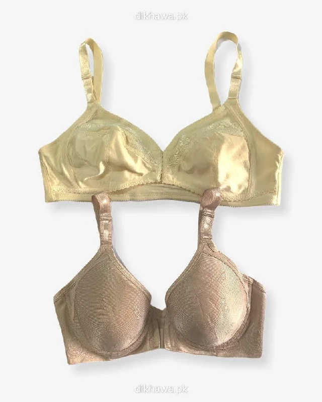 travel friendly women nursing bra Pack of 2 - Front Open Bra With Button - Non Padded  Non Wired Bra Imported Stocklot Branded Front Open Bra