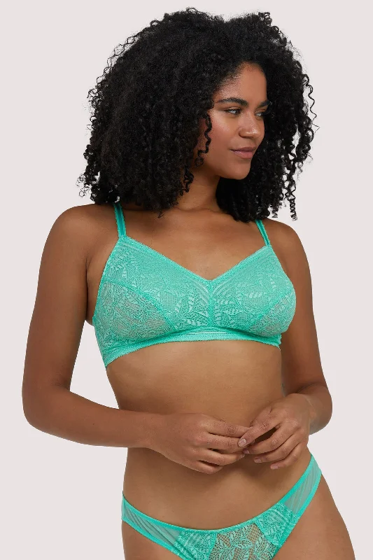 Non wired bras for women with a large bust​ Emma Mint Green Lace Wireless Bra