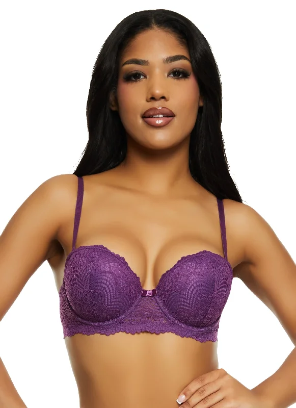 Comfortable Cotton Lingerie for Women  Patterned Lace Balconette Bra | Converts to Strapless