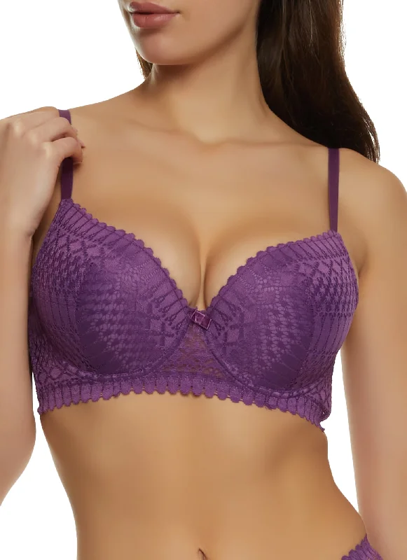 Vintage Inspired Lingerie for Women  Solid Patterned Lace Plunge Bra