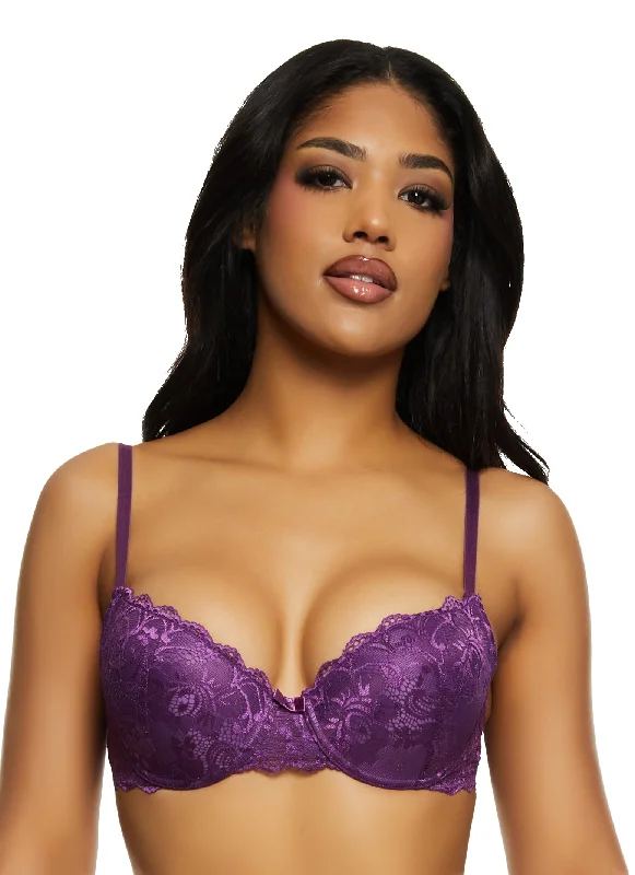 Vintage Inspired Lingerie for Women  Solid Scalloped Floral Lace Plunge Bra