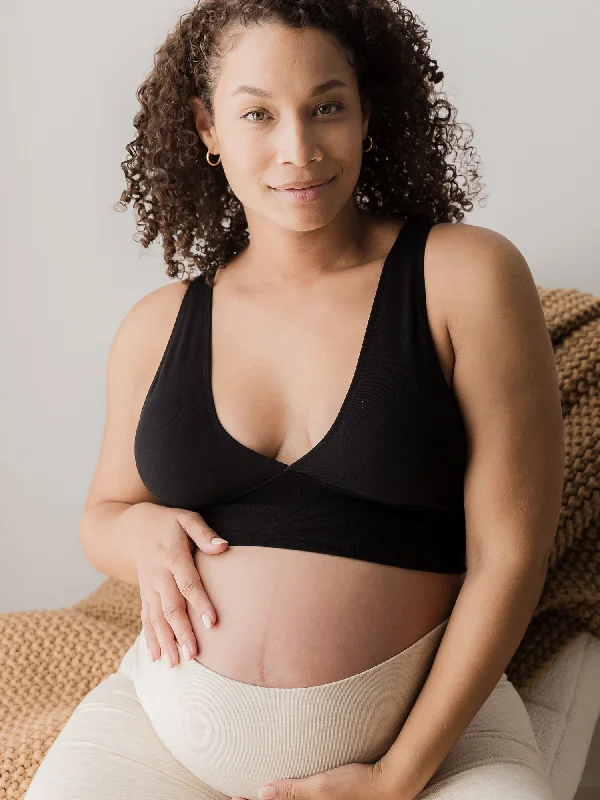 affordable women nursing bra Sublime® Bamboo Maternity & Nursing Plunge Bra | Black