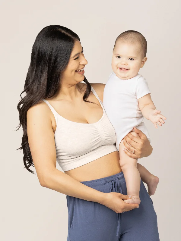 padded cup women nursing bra Sublime® Bamboo Hands-Free Pumping Lounge & Sleep Bra | Oatmeal Heather