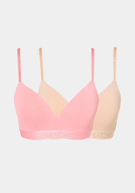 Women's Satin Sleepwear Lingerie  Two Pack Wire Free Microfiber Bras
