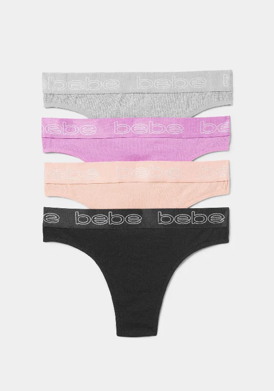 Women's Corset Style Lingerie  Four Pack Ribbed Seamless Microfiber Tanga Set