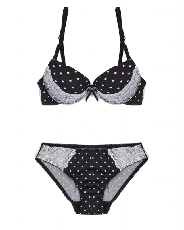 celebrity inspired women bra and panty sets for a trendy look Victoria's Secret - Black Polka Dotted Single Padded Pushup Bra And Panty Set