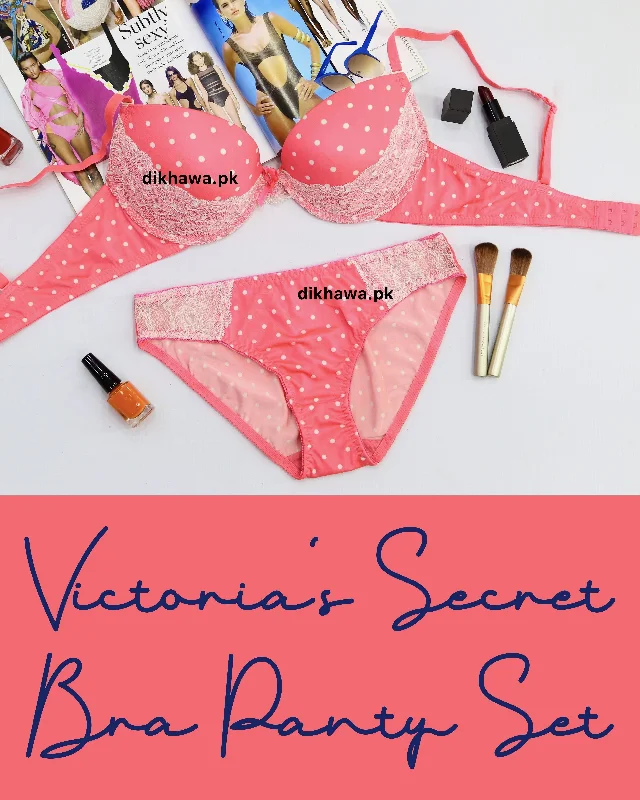 thong panty women bra and panty sets for minimal coverage Victoria's Secret - Pushup Bra Panty Sets - Polka Dotted Lace Double Padded Bra