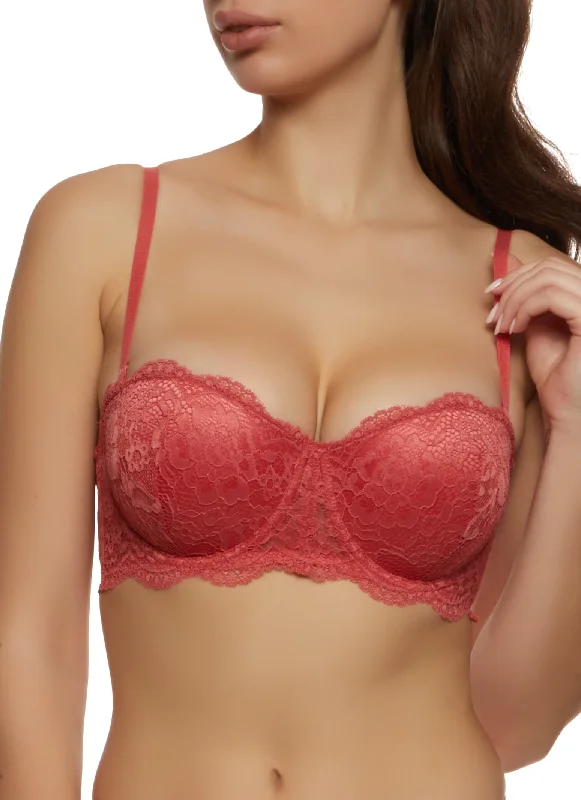 Comfortable Cotton Lingerie for Women  Floral Lace Convertible Push Up Balconette Bra