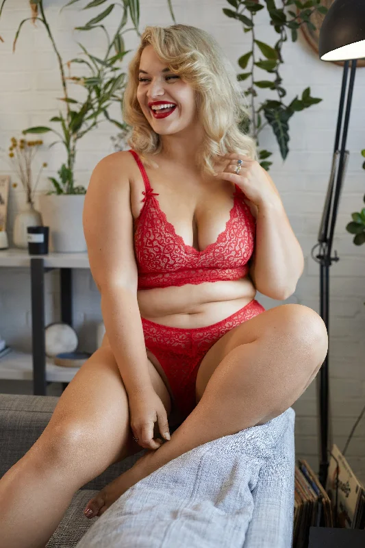 Non wired sleep bras for night time comfort​ Ariana Red Everyday Lace Bralette