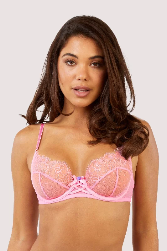 Non wired push up bras with silicone pads​ Ziggy Pink Lace and Spotted Mesh Bra