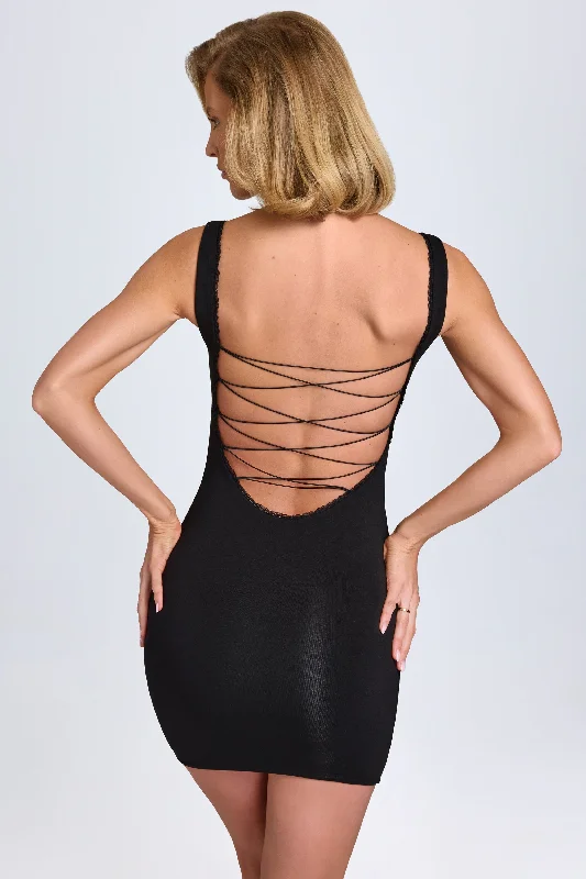 Backless Women Dress for a Sexy and Alluring Look at Evening Events Backless Women Dress for a Sexy and Alluring Look at Evening Events Modal Lace-Trim Bodycon Mini Dress in Black