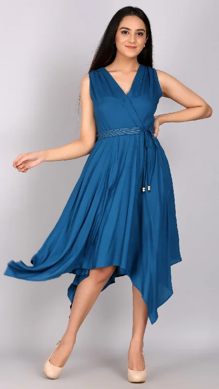 Plus Size Women Dress with a Flattering A - Line Cut for Comfort and Style Plus Size Women Dress with a Flattering A - Line Cut for Comfort and Style Cyan Asymmetrical Dress