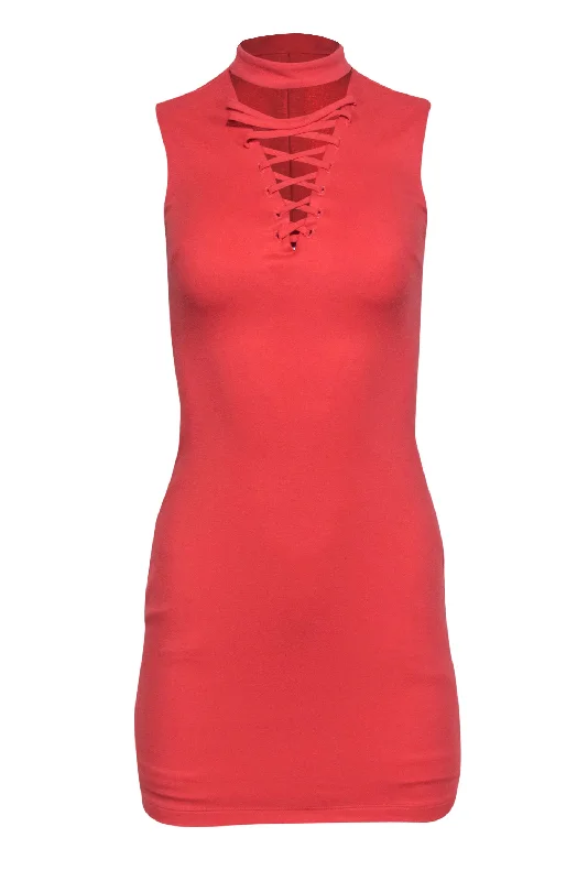 Lace - Embellished Women Dress for an Elegant and Sophisticated Appearance Lace - Embellished Women Dress for an Elegant and Sophisticated Appearance Bailey 44 - Coral Lace-Up Mock Neck Bodycon Dress Sz XS