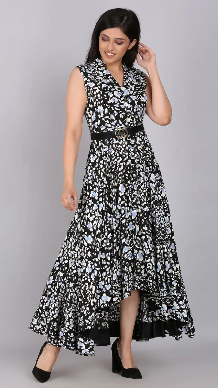 Strapless Women Dress with a Built - in Bra for Comfort and Support Strapless Women Dress with a Built - in Bra for Comfort and Support Black Fit & Flared Printed Dress