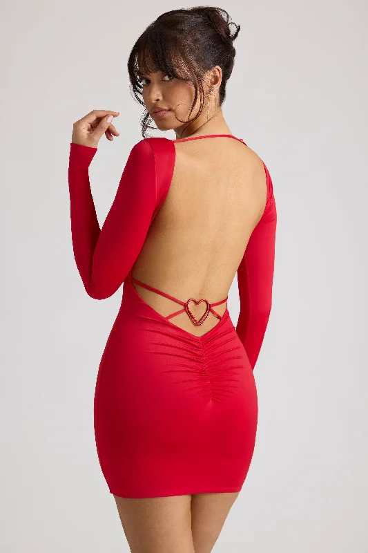 Off - the - Shoulder Women Dress for a Romantic and Feminine Look Off - the - Shoulder Women Dress for a Romantic and Feminine Look Long Sleeve Sweetheart Neckline Mini Dress in Fire Red