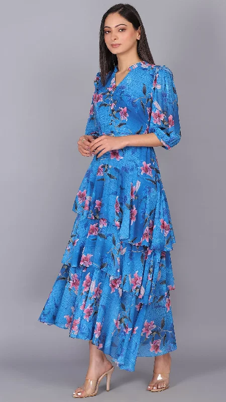 Ball Gown Women Dress with a Full Skirt for a Princess - like Look Ball Gown Women Dress with a Full Skirt for a Princess - like Look Floral love all around blue maxi dress