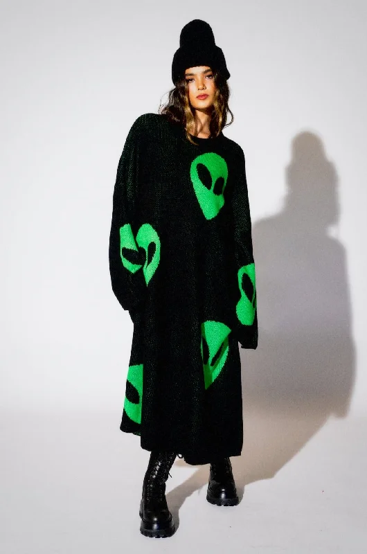Mermaid - Style Women Dress with a Fitted Silhouette for Special Occasions Mermaid - Style Women Dress with a Fitted Silhouette for Special Occasions Literally Limitless Oversized Knit Dress in Alien Lover