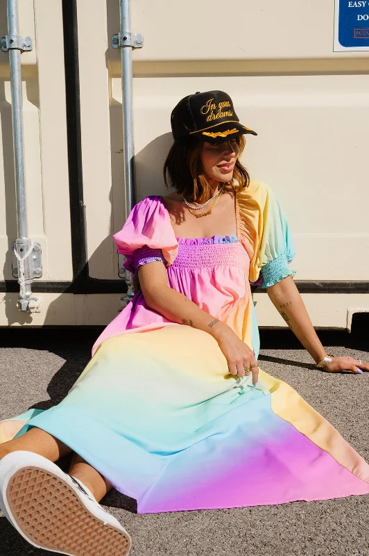 Off - the - Shoulder Women Dress for a Romantic and Feminine Look Off - the - Shoulder Women Dress for a Romantic and Feminine Look Palm Springs Smocked Dress in Rainbow Daydream