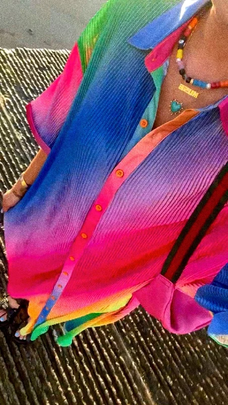Halter Neck Women Dress to Show Off the Shoulders and Neckline Halter Neck Women Dress to Show Off the Shoulders and Neckline So Far So Good Oversized Plissé Dress in Prismatic Rainbow
