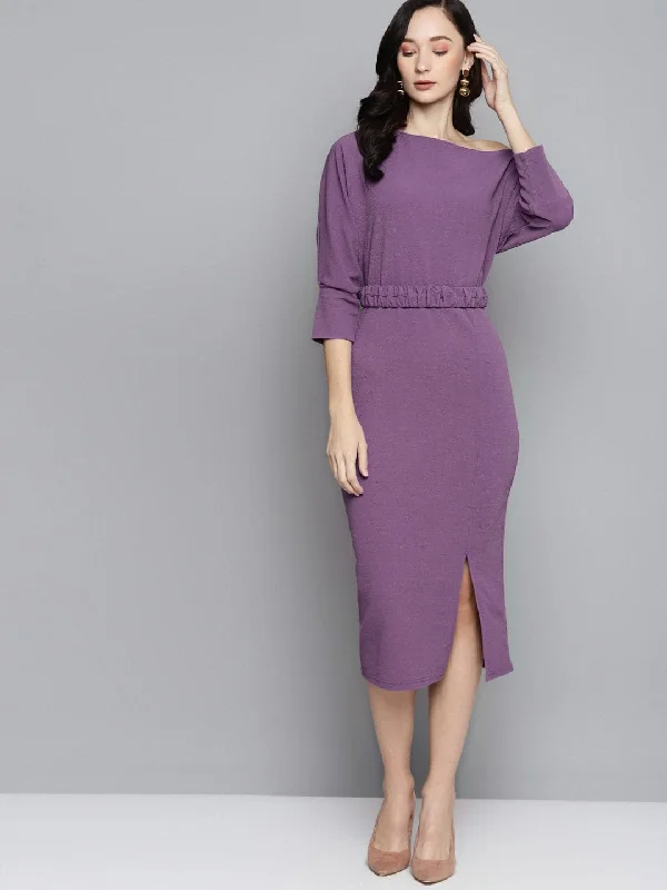 Maxi Women Dress with Floral Print for a Bohemian Vibe Maxi Women Dress with Floral Print for a Bohemian Vibe Lavender Belted Drop Shoulder Midi Dress