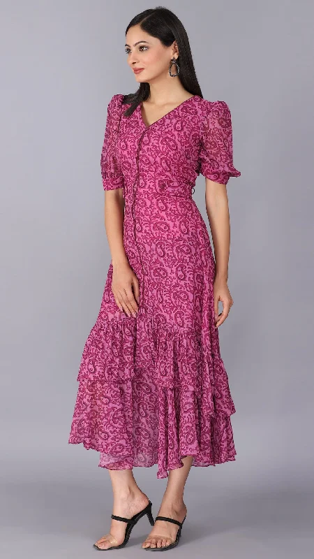 Strapless Women Dress with a Built - in Bra for Comfort and Support Strapless Women Dress with a Built - in Bra for Comfort and Support Magenta play ruffle sleeves dress