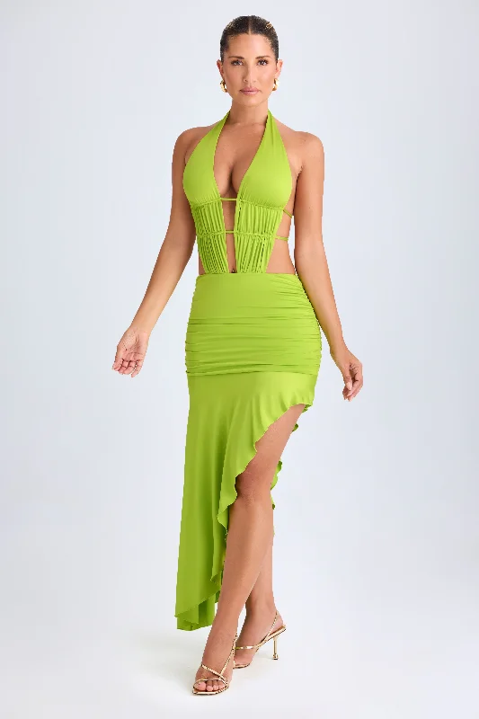 Maxi Women Dress with Floral Print for a Bohemian Vibe Maxi Women Dress with Floral Print for a Bohemian Vibe Asymmetric Cut-Out Halterneck Midaxi Dress in Lime Green